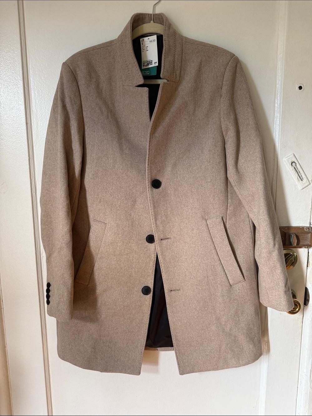 🆕Men's Tailored Wool-Blend Topcoat in Light Taupe